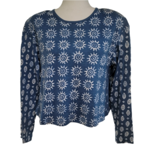 Adrienne Vittadini Sport Sun/Stars Long Sleeve Crop Shirt Size Large EUC